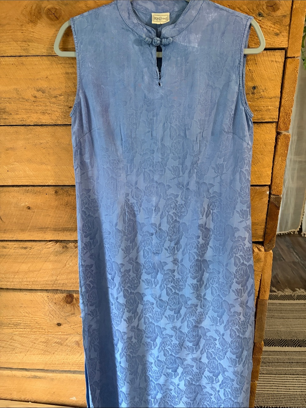 Sleeveless Light Blue Floral Jacquard Maxi Dress by